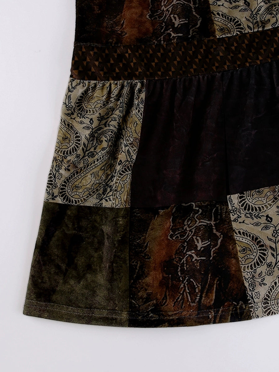 Vintage Totem Patchwork Long Skirt
