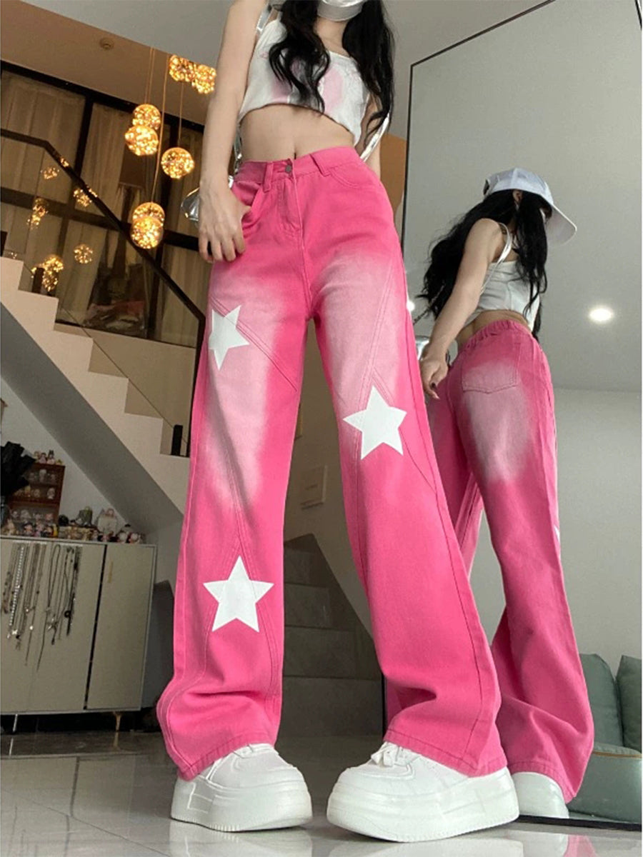 Pink Stars Denim Pants