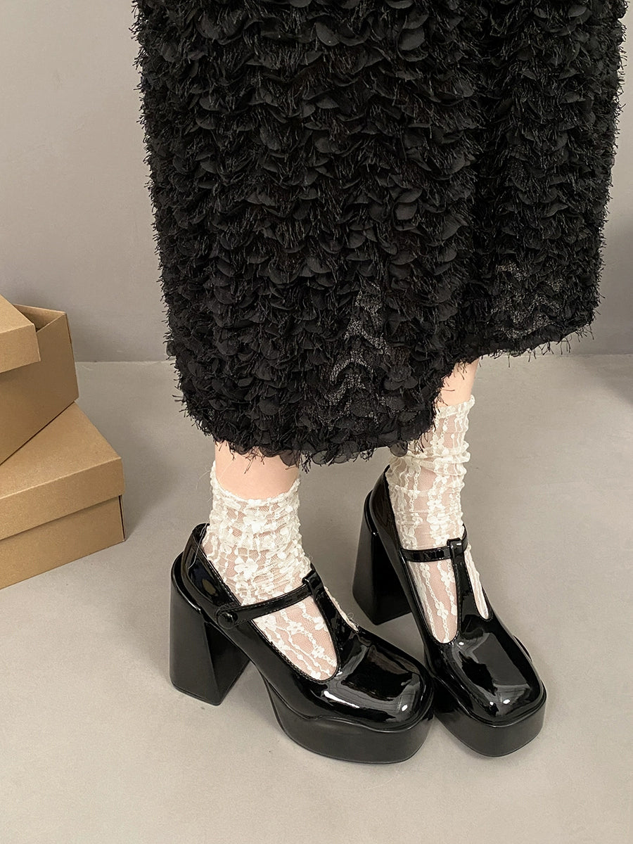 T-Strap Square Toe Mary Jane Heels Shoes