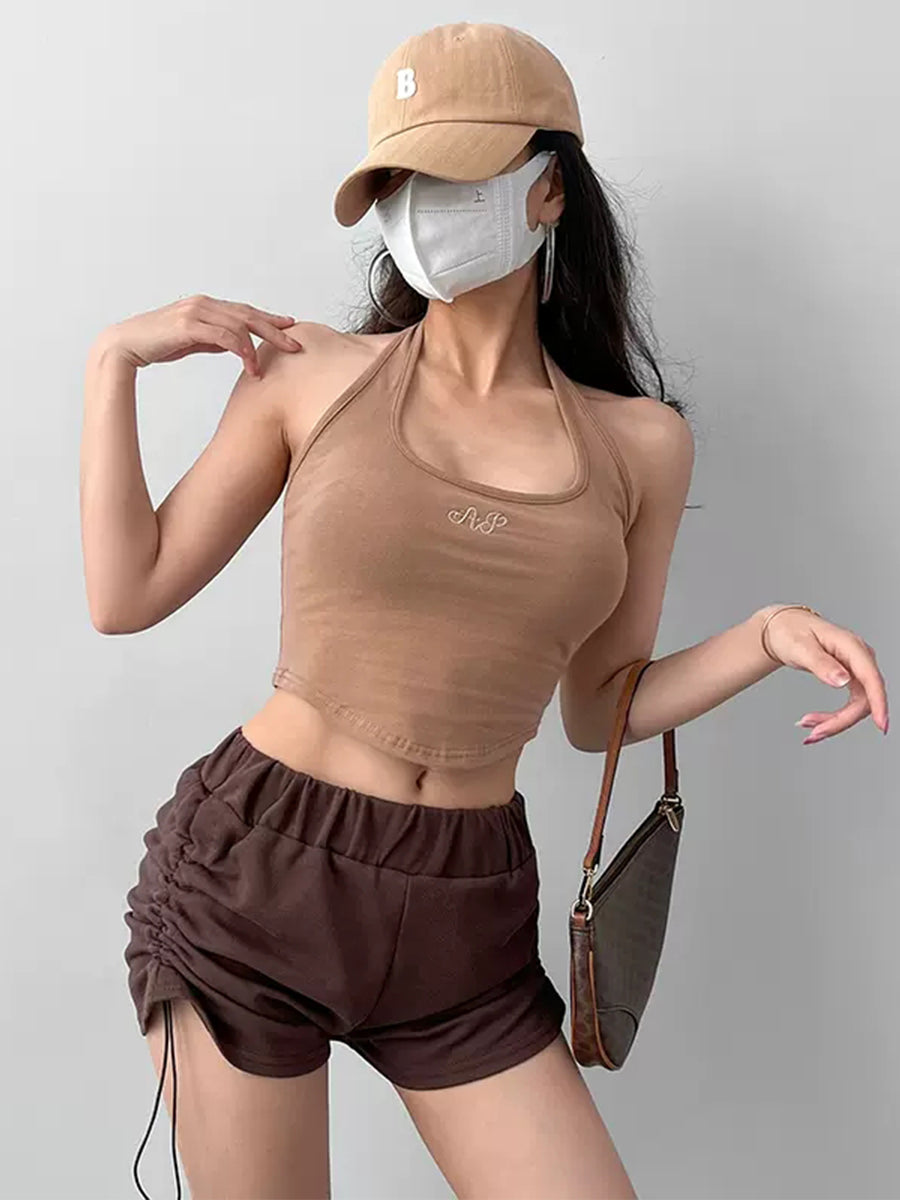 Solid Color Backless Halter Top