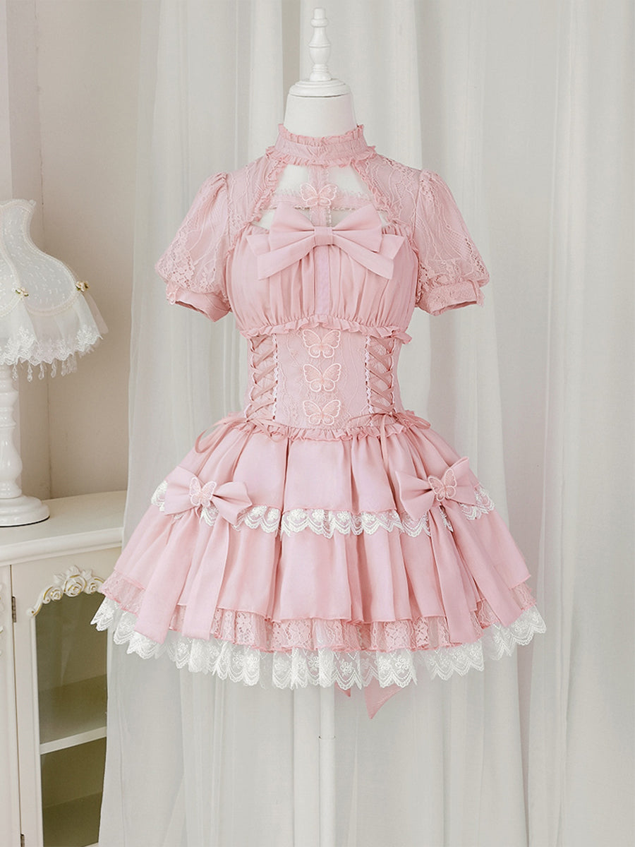 Girls Lolita Princess Dress Kawaii Barbie Long Sleeve Cute Layered Cake Dress