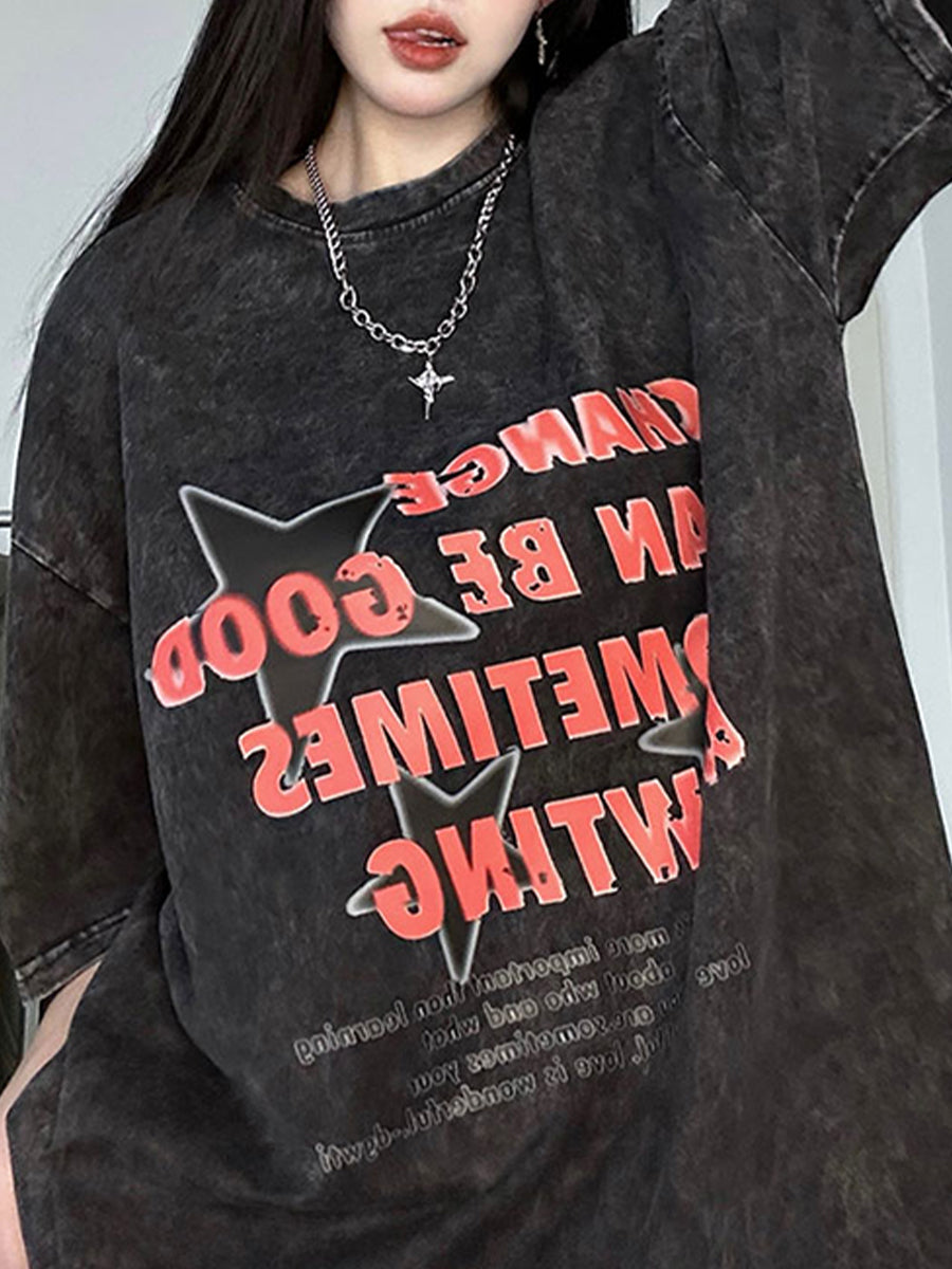 Stars Print Oversize Short Sleeve Top