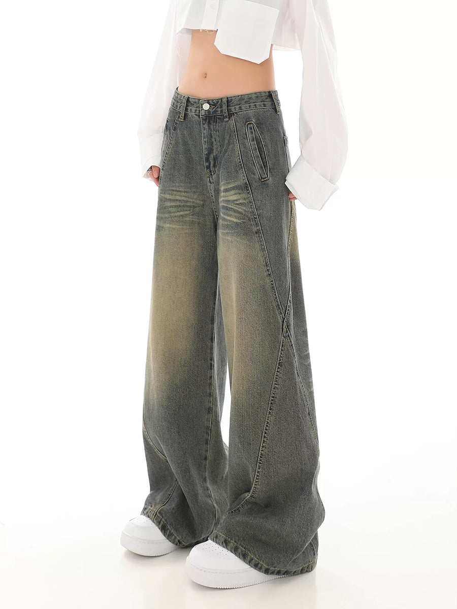 Vintage Relaxed Fit Grey Wide Leg Denim Jeans