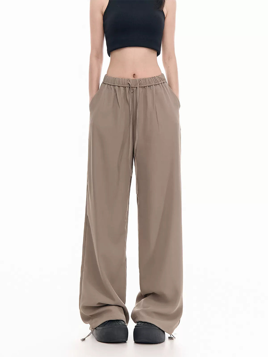 Solid Color Loose Fit Drawstring Pants