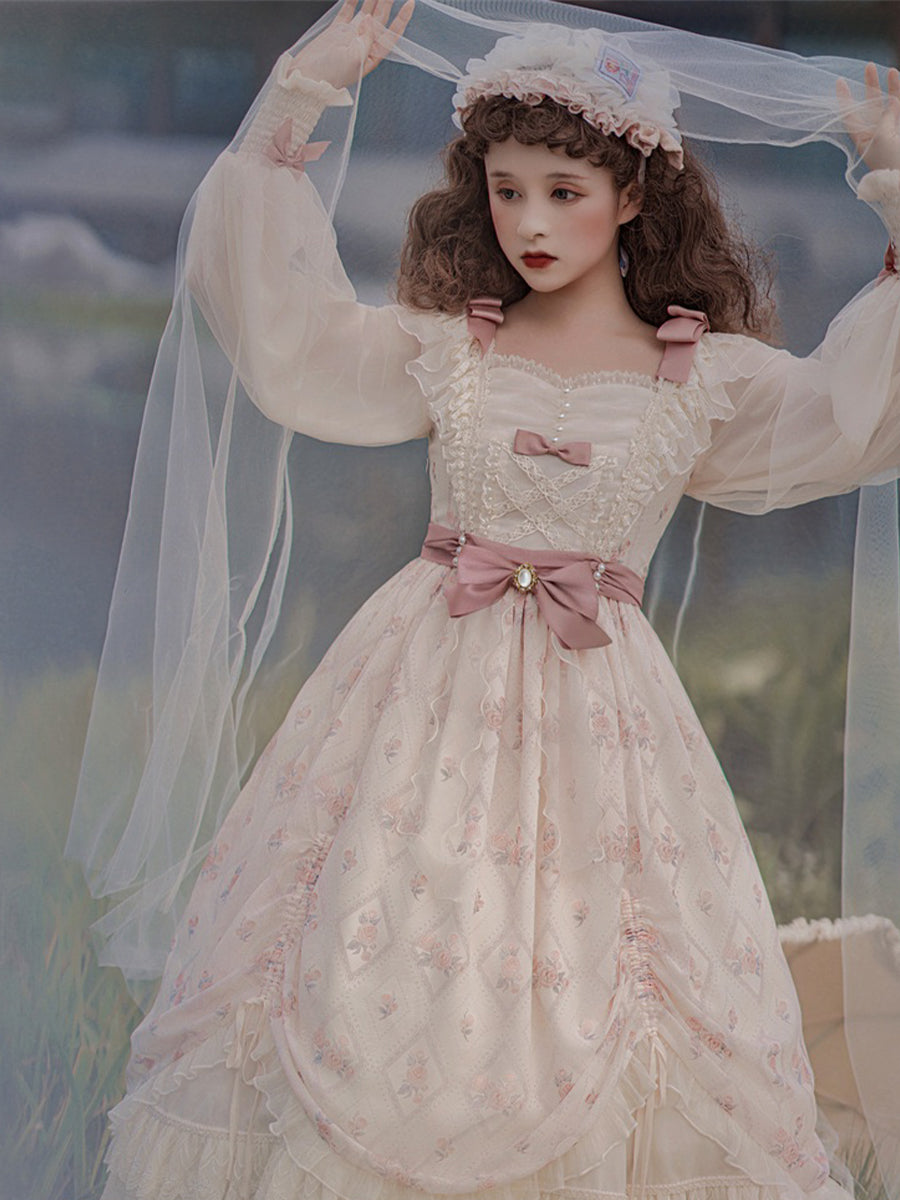 Girls Lolita Princess Dress Kawaii Long Sleeve Chiffon Skirt Cute Girl Dress