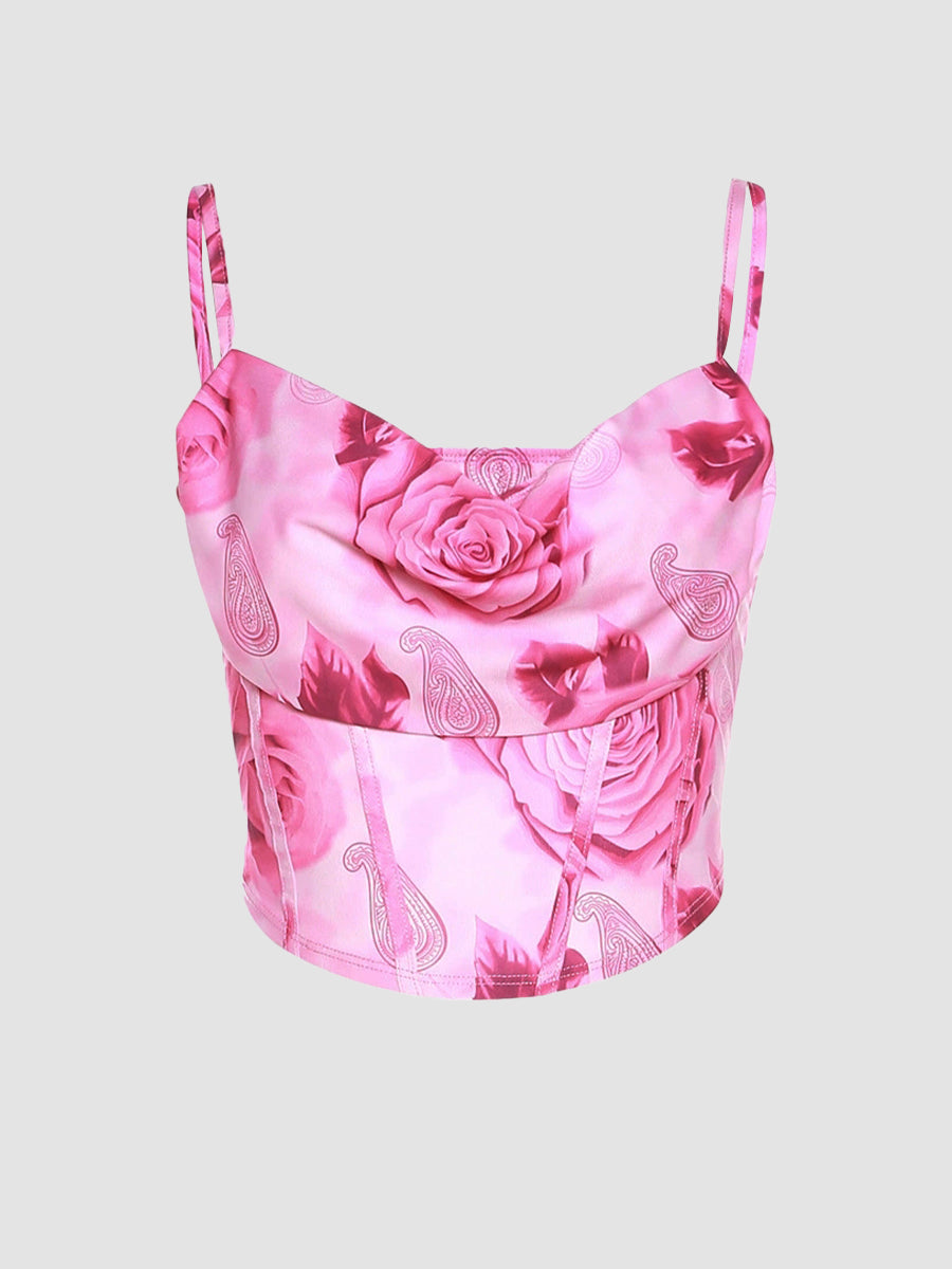 Rose Print Corset Cami Top