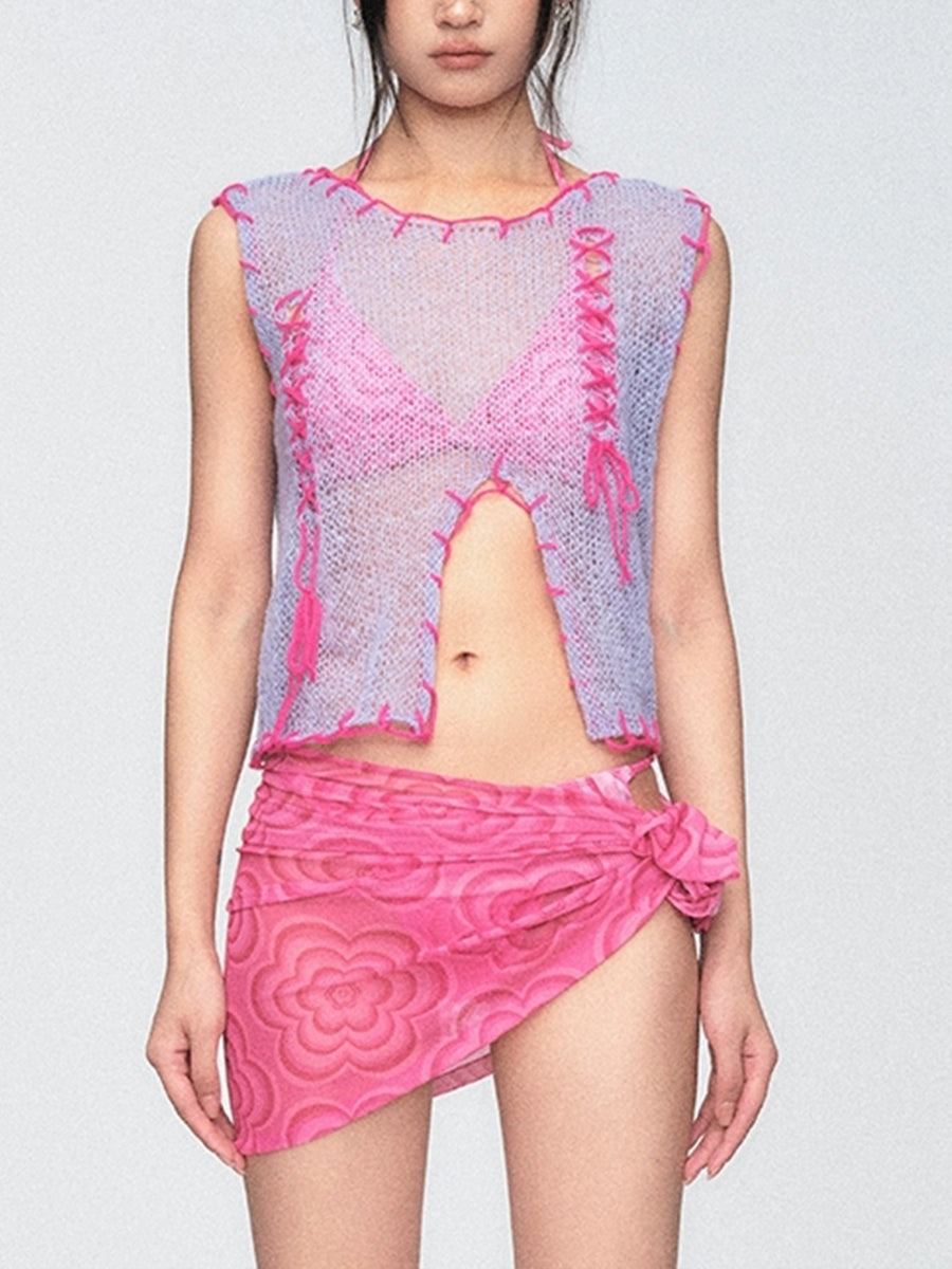 Barbie Pink 4-Piece Bikini Set Barbie String Bikini Knitted Swimwear