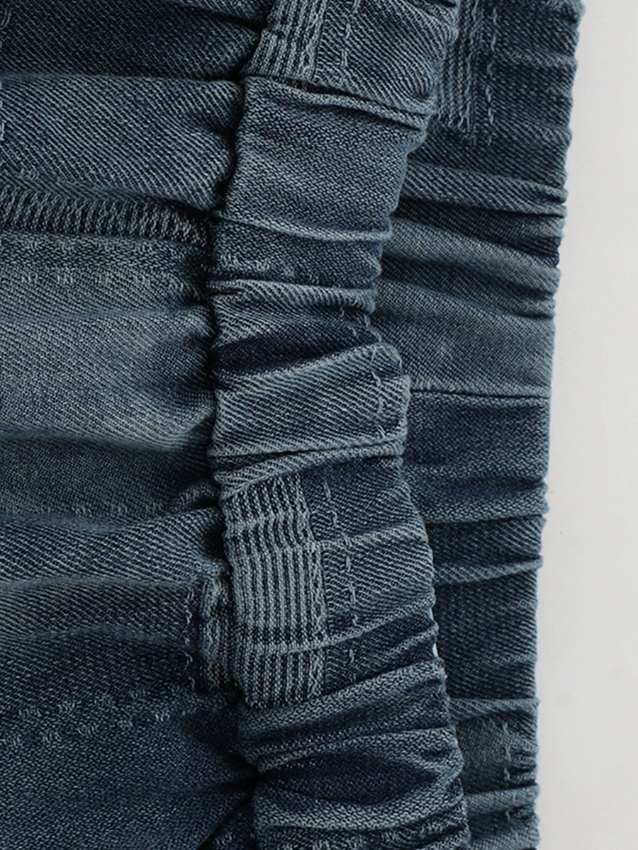 Street Blue Multi Pocket Loose Plaid Casual Jeans