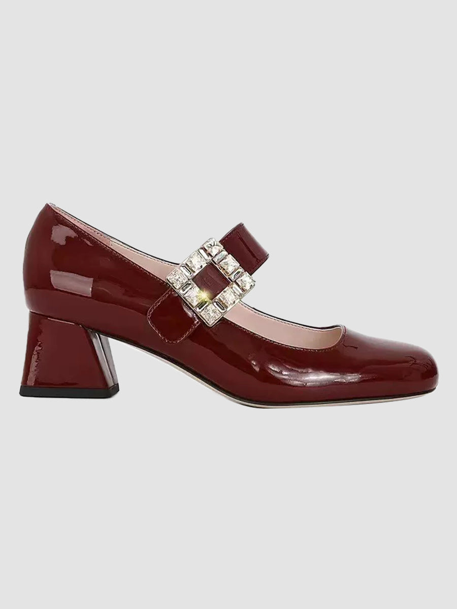 Solid Color Ankle Strap Chunky Heeled Platform Pumps