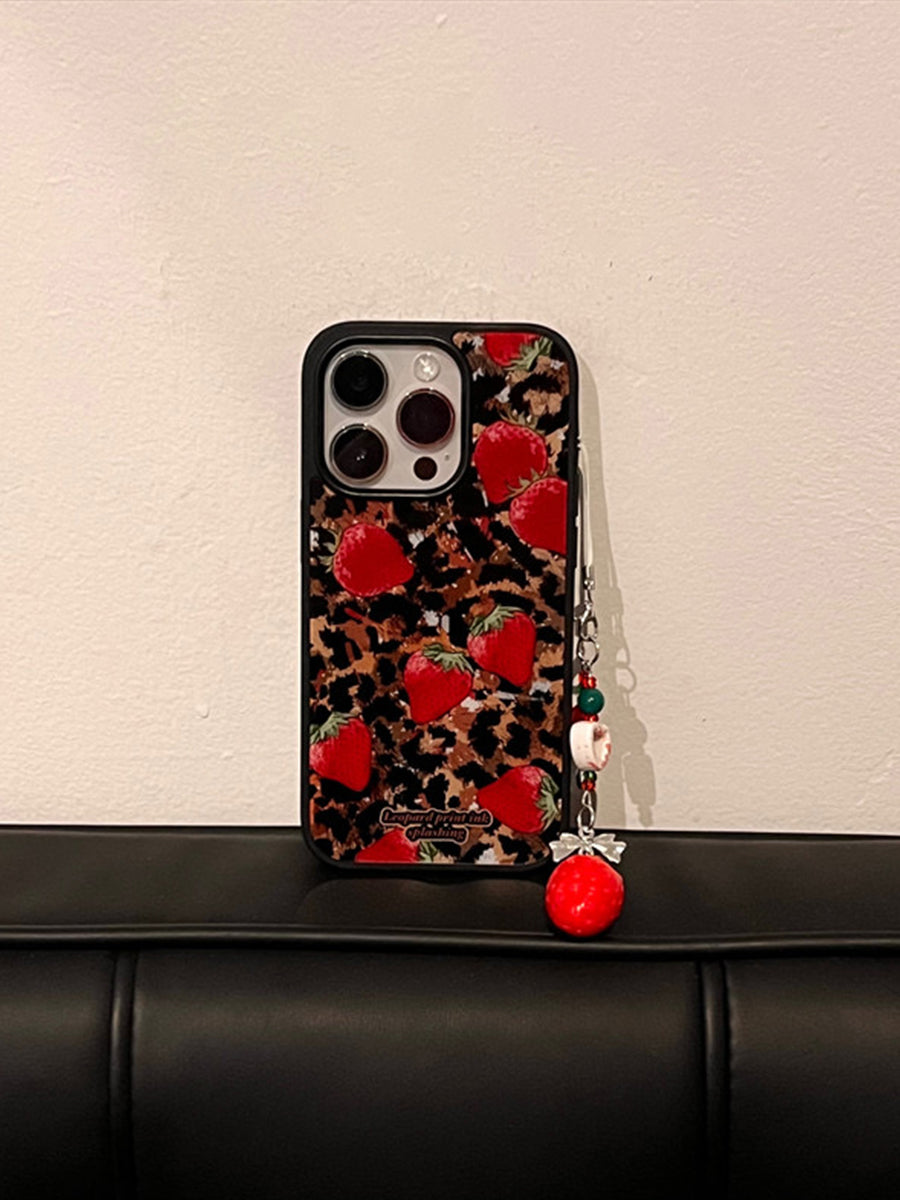 Cool Fashion Leopard Strawberry Black Frame Acrylic Phone Case