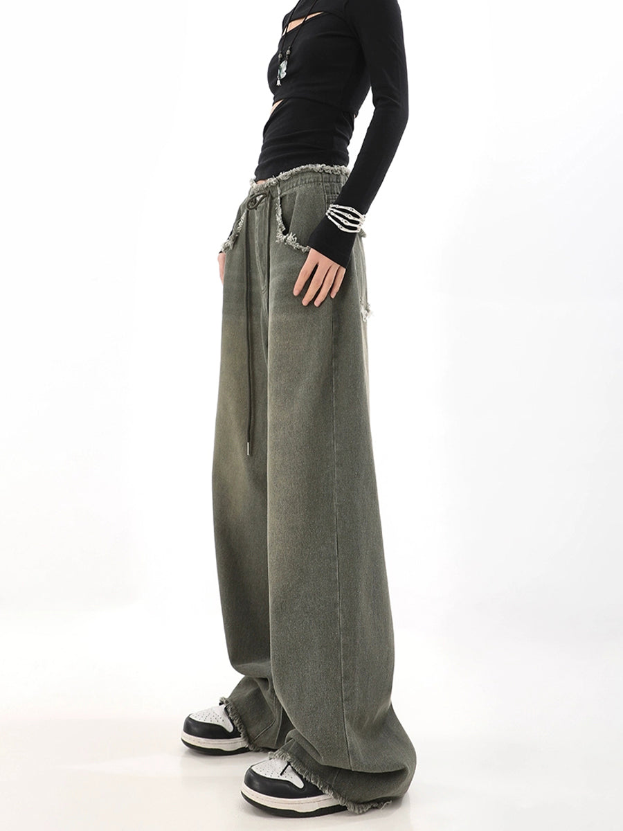 Loose Straight Raw Edge Denim Jeans