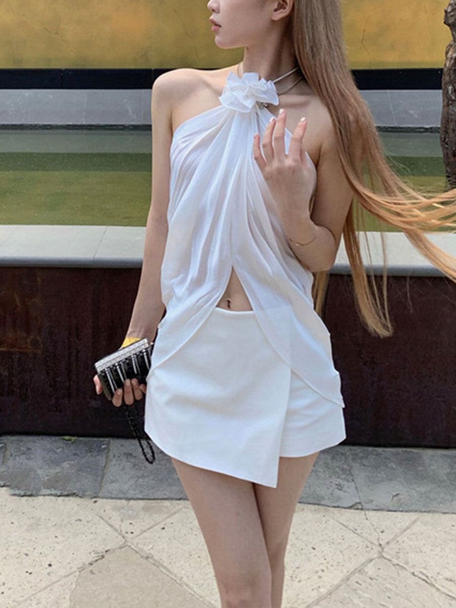 Solid Color Sleeveless Halter Top