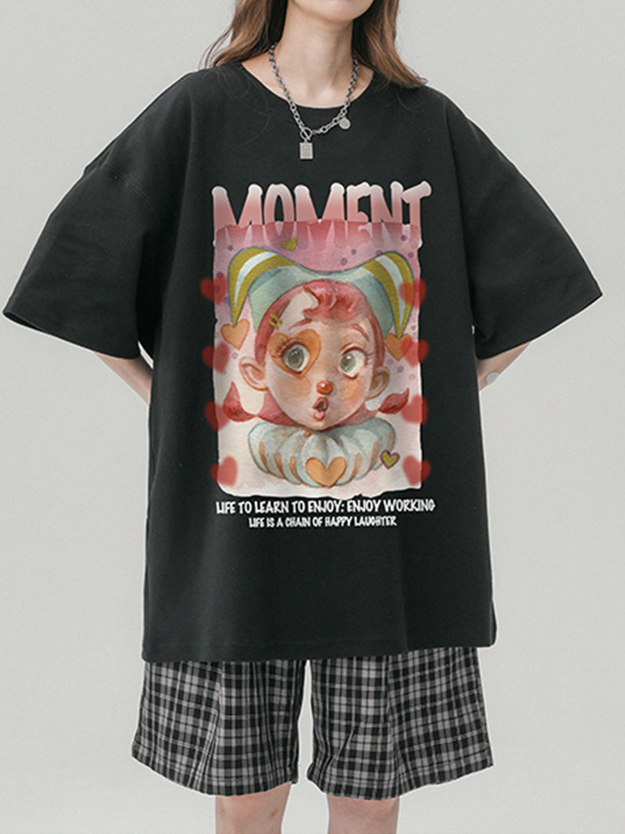 Clown Girl Print Oversize Short Sleeve Top