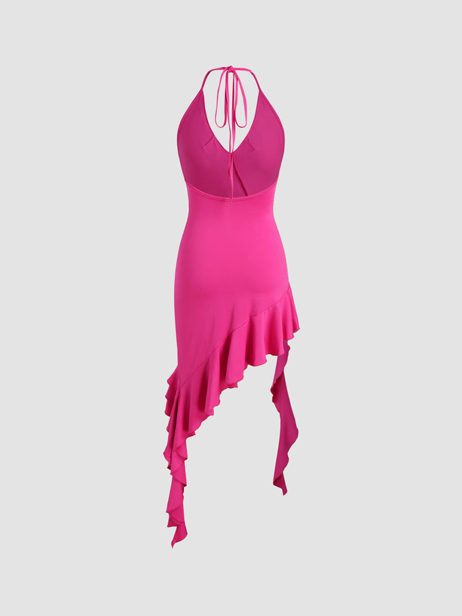 Rose Floral Backless Halter Dress
