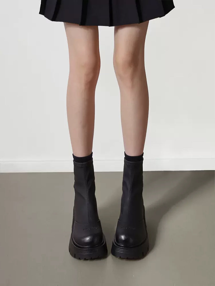 Women's Solid Color Zipper Height Increase PU Solid Color Boots