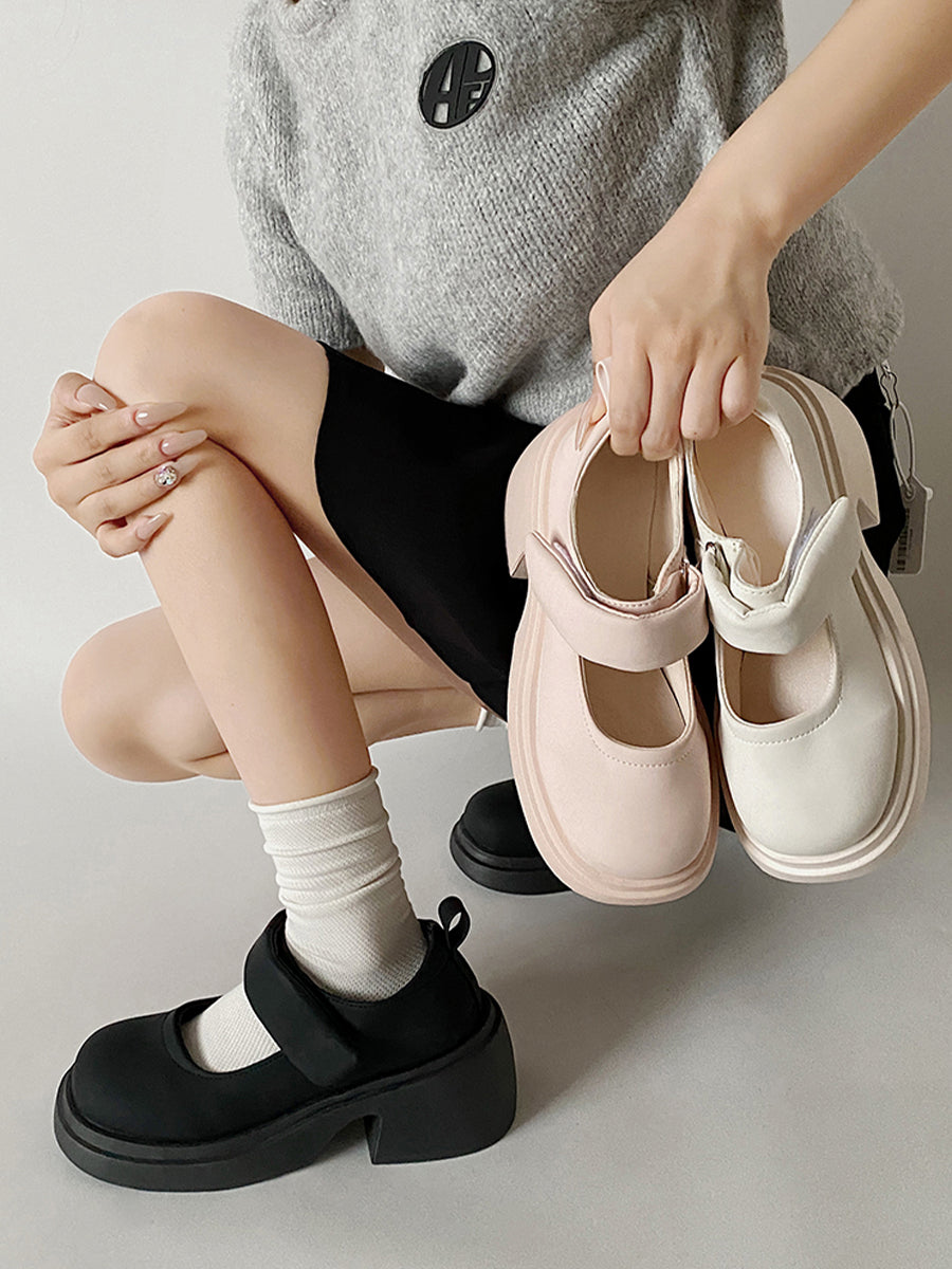 Soft Cloud Velcro Mary Jane Chunky Pumps Shoes(No Socks)