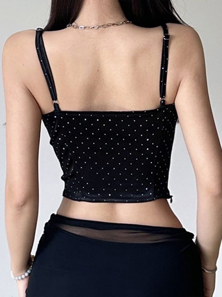 Y2K Corseted Fishbone Polka Dot Cami Top