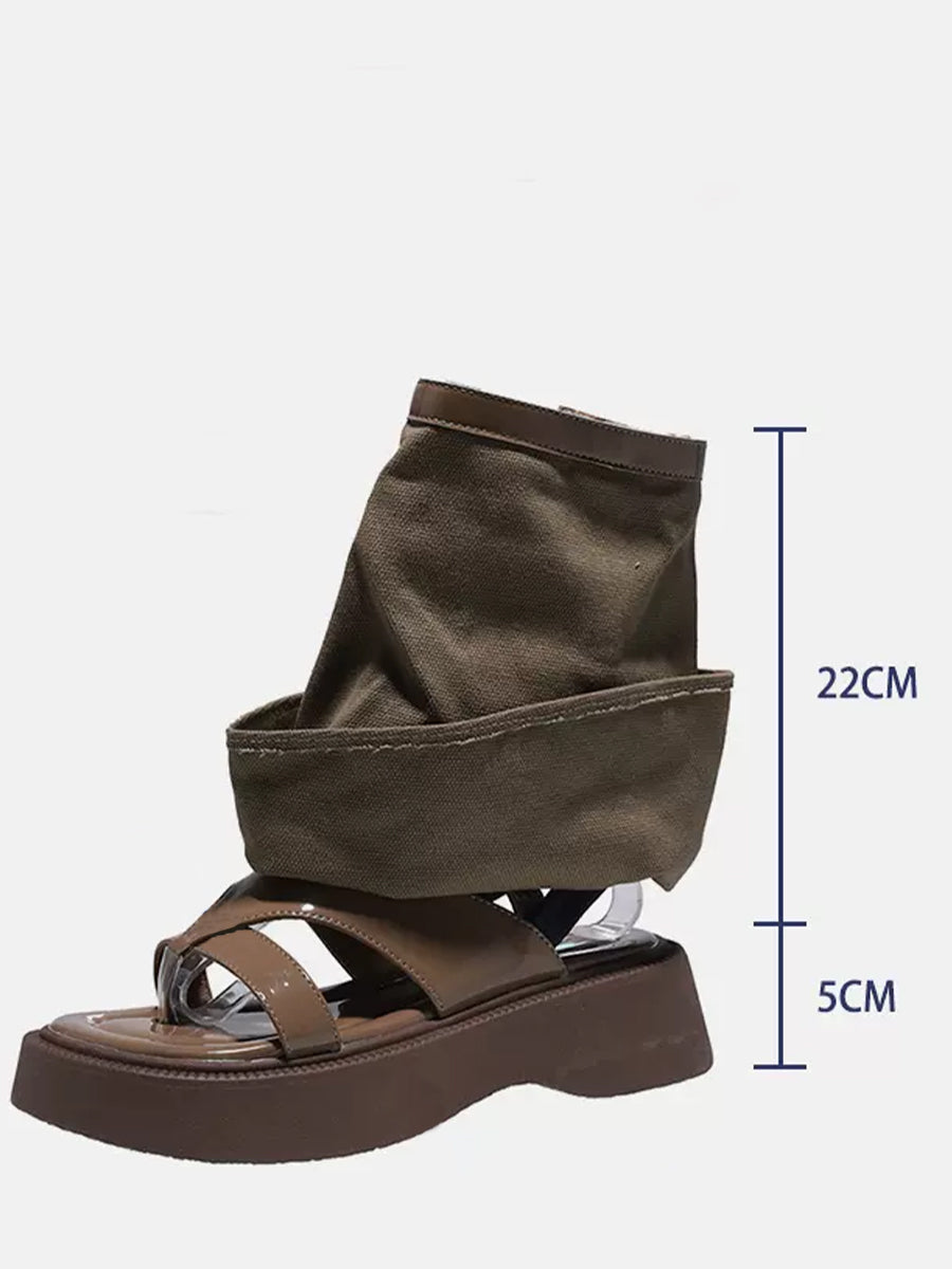 Vintage Denim Boots Sandals with Zipper