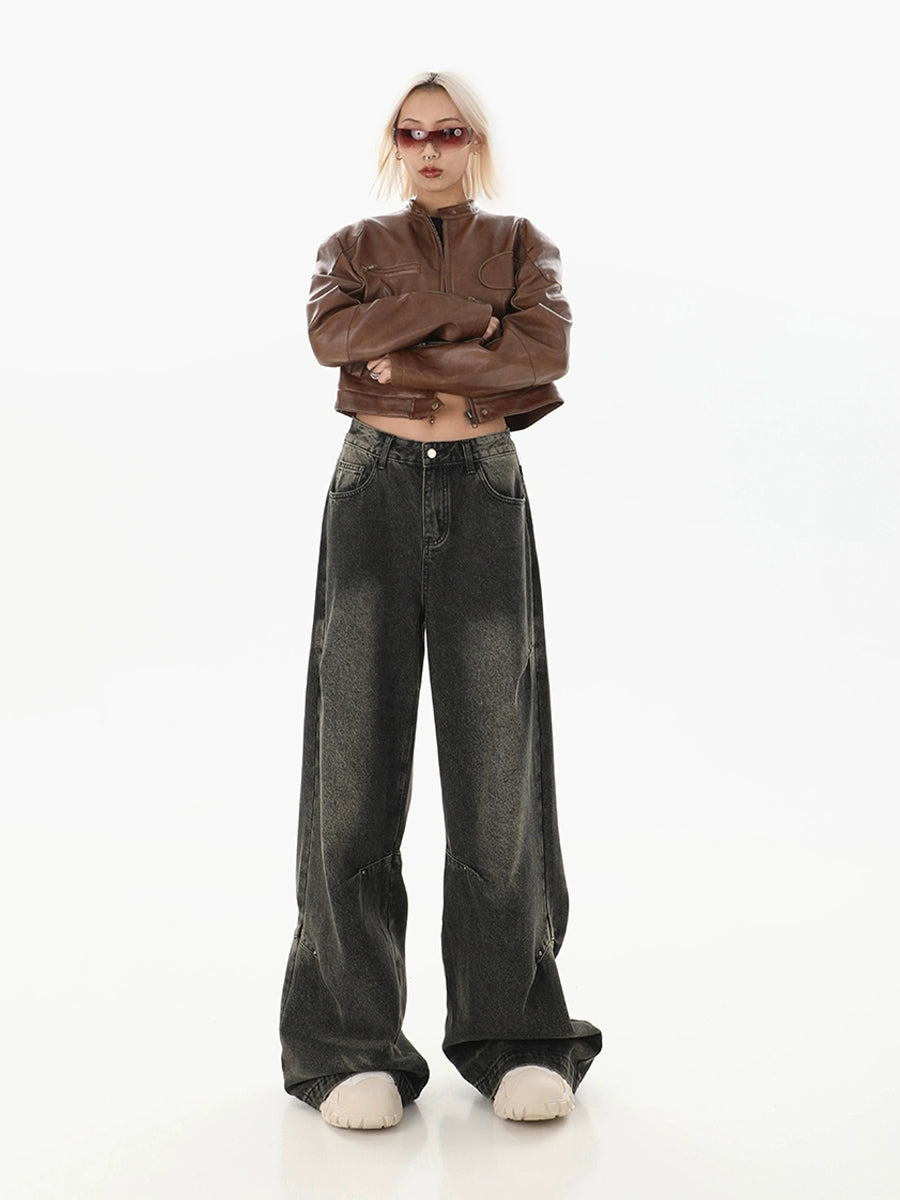 Black Denim Straight Leg Loose Jeans