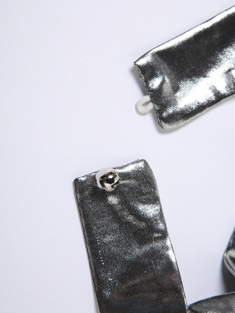 Silver Shiny Chain Halter Top