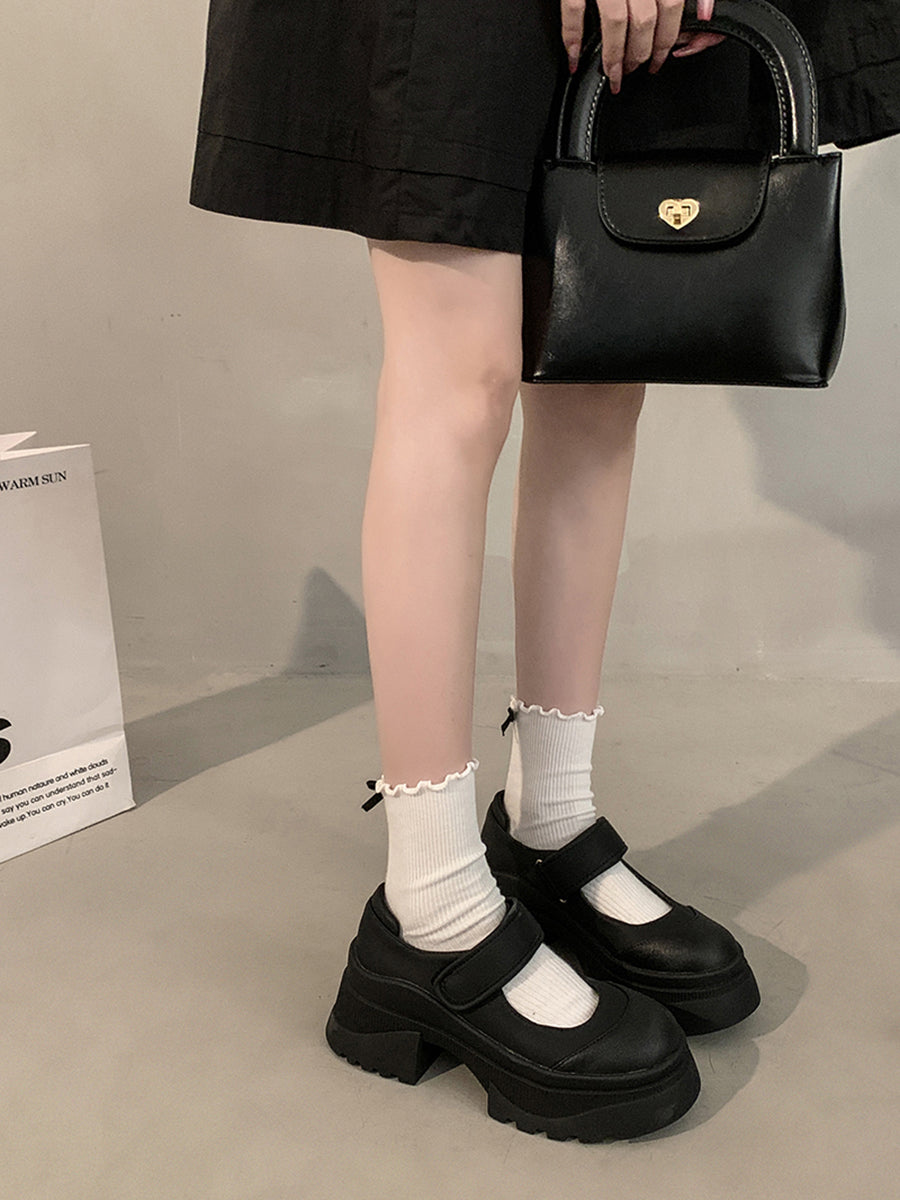 Velcro Nylon Mary Jane Chunky Pumps Shoes(No Socks)