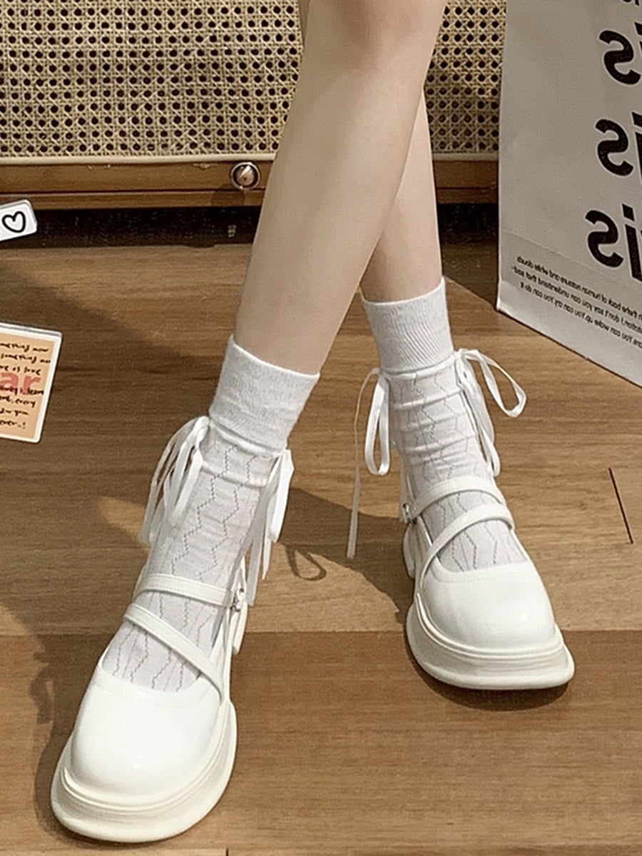 Round Toe Chunky Heeled Ankle Straps Pumps