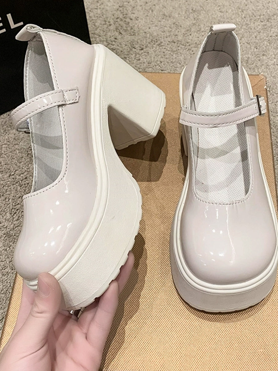 Round Toe Chunky Heeled Ankle Strap Mary Jane Pumps