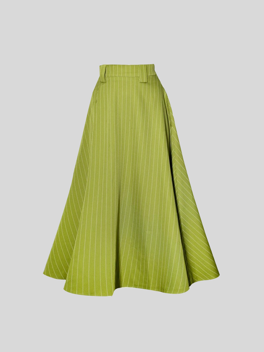 Women's Classy Fall/Winter Green Line Long Skirt with Belt