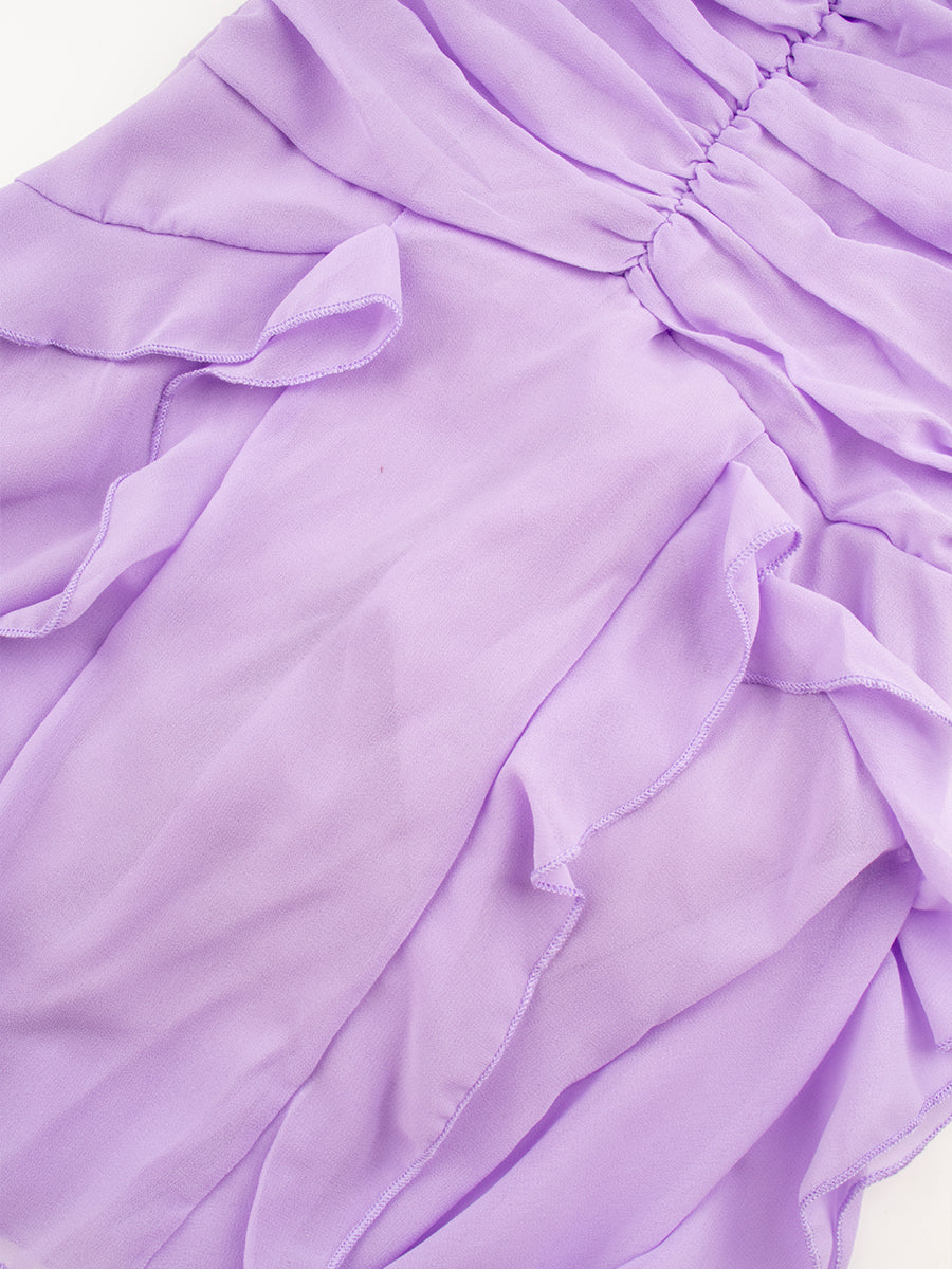 Solid Color Ruffle Floral Halter Dress