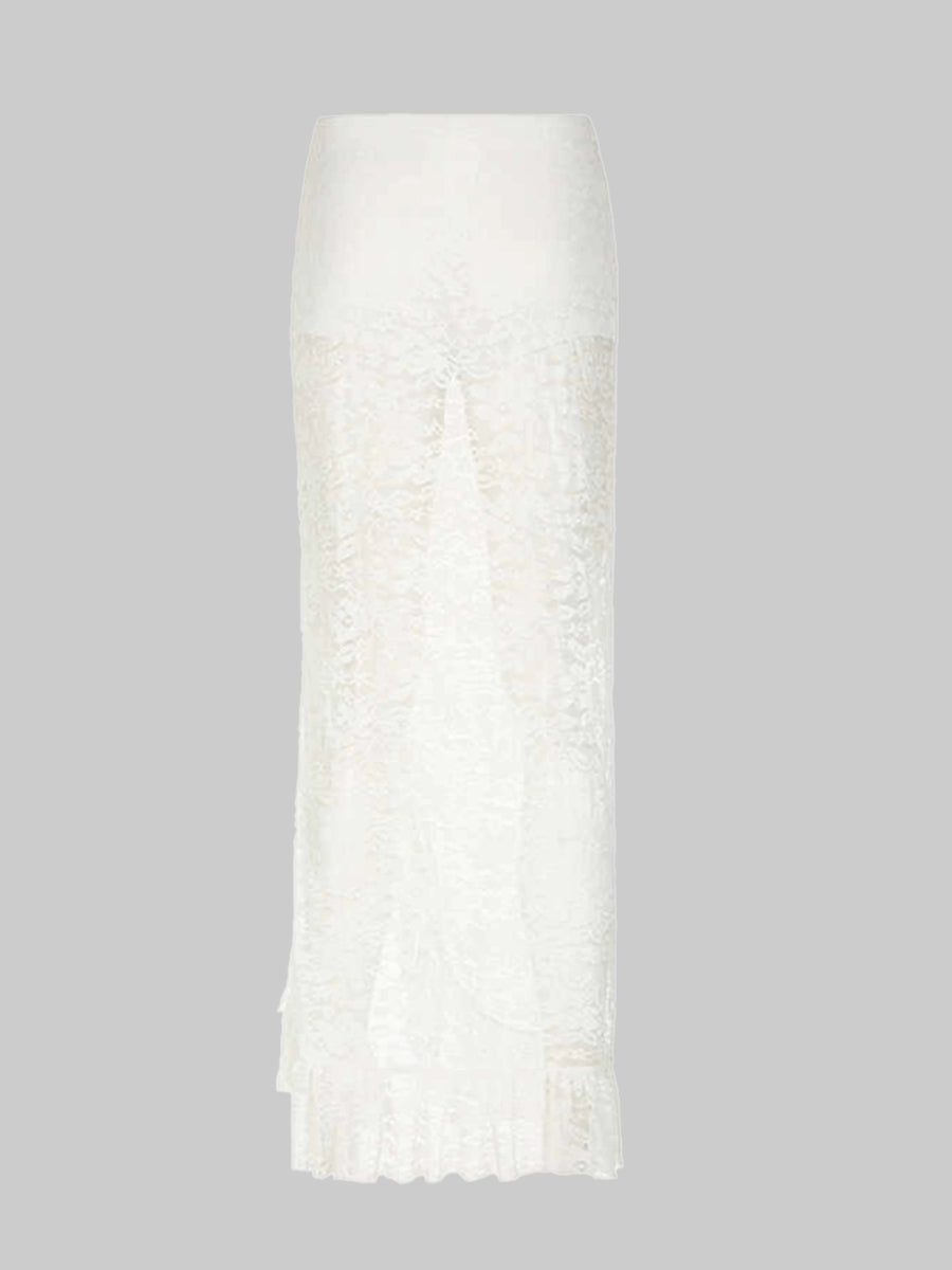 Irregular Lace Hem Split Midi Skirt