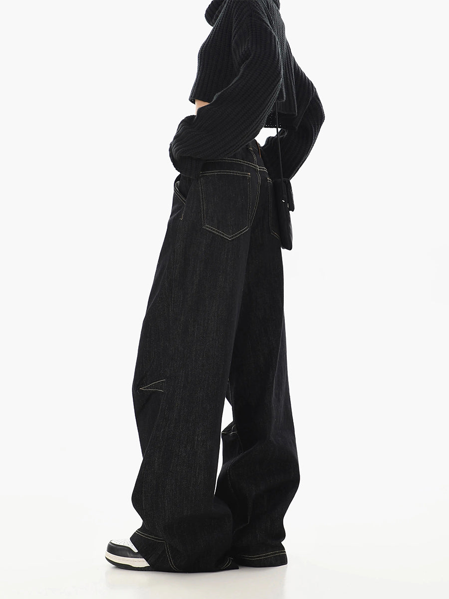 Black Straight Leg Loose Wide Leg Jeans