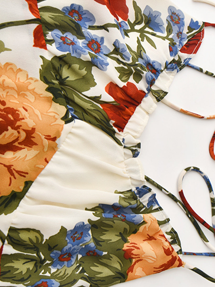 Floral Printed Lace-Up Camisole Dress