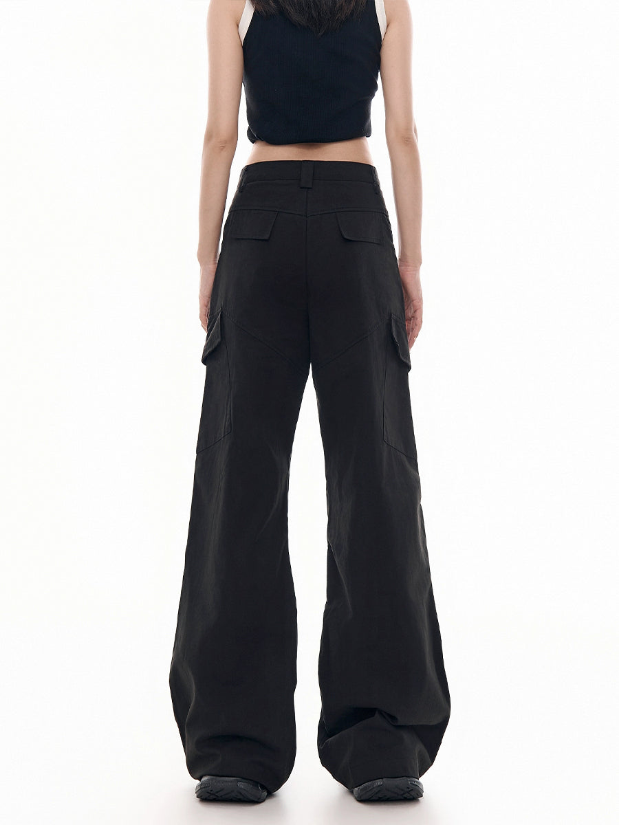 Solid Color Loose Casual Wide Leg Cargo Pants