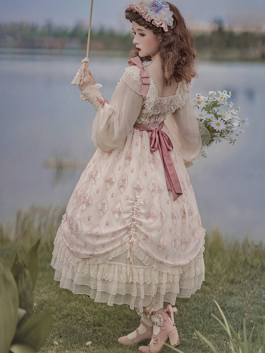Girls Lolita Princess Dress Kawaii Long Sleeve Chiffon Skirt Cute Girl Dress