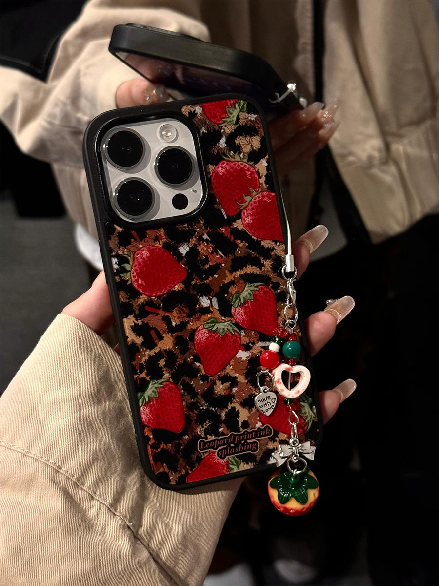 Cool Fashion Leopard Strawberry Black Frame Acrylic Phone Case