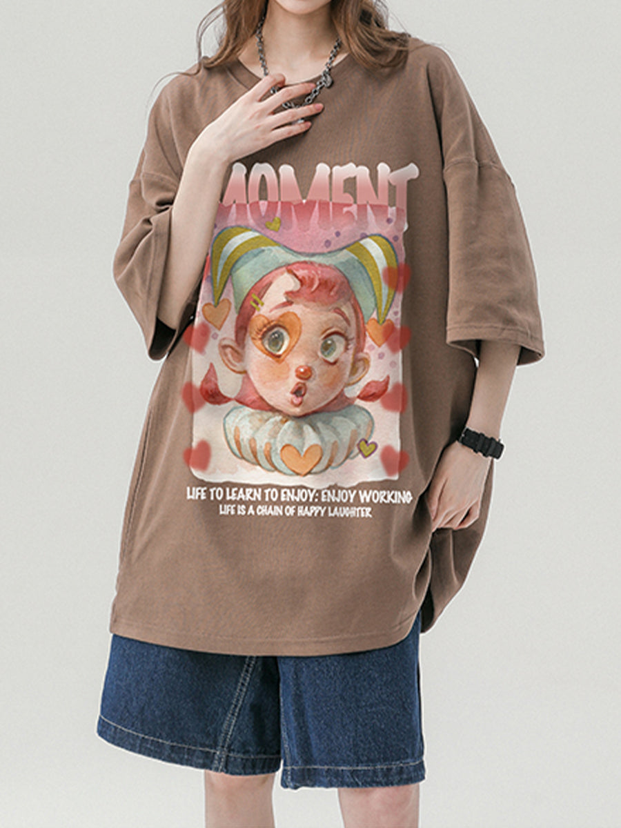 Clown Girl Print Oversize Short Sleeve Top