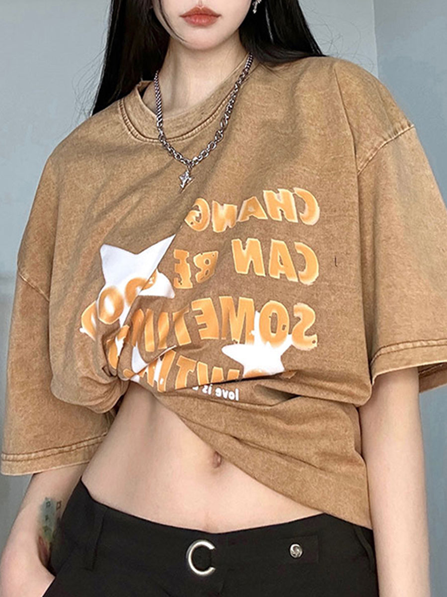Stars Print Oversize Short Sleeve Top