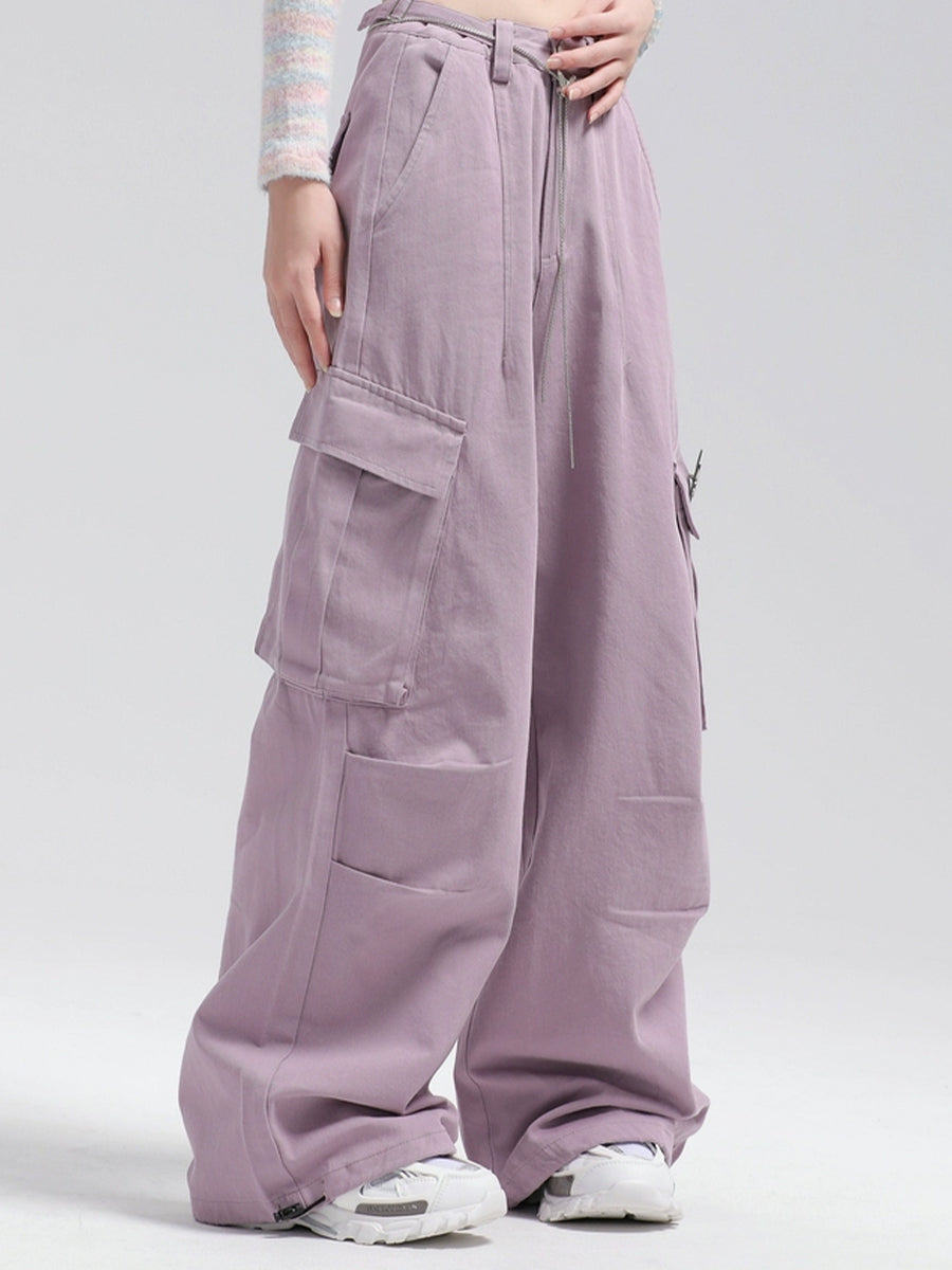 Solid Color Cargo Butterfly Decoration Loose Casual Pants with Butterfly Chain Belt