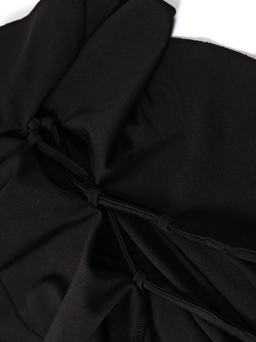 Black Slim Irregular Hem Midi Skirt