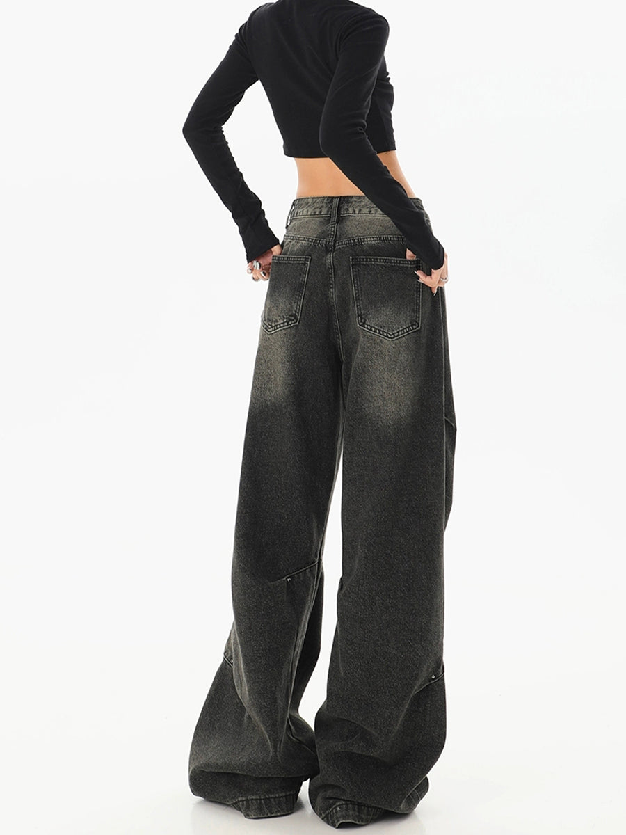 Black Denim Straight Leg Loose Jeans