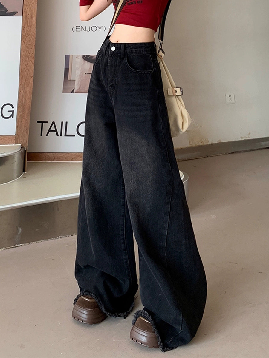 Vintage Raw Hem Wide Leg Long Jeans
