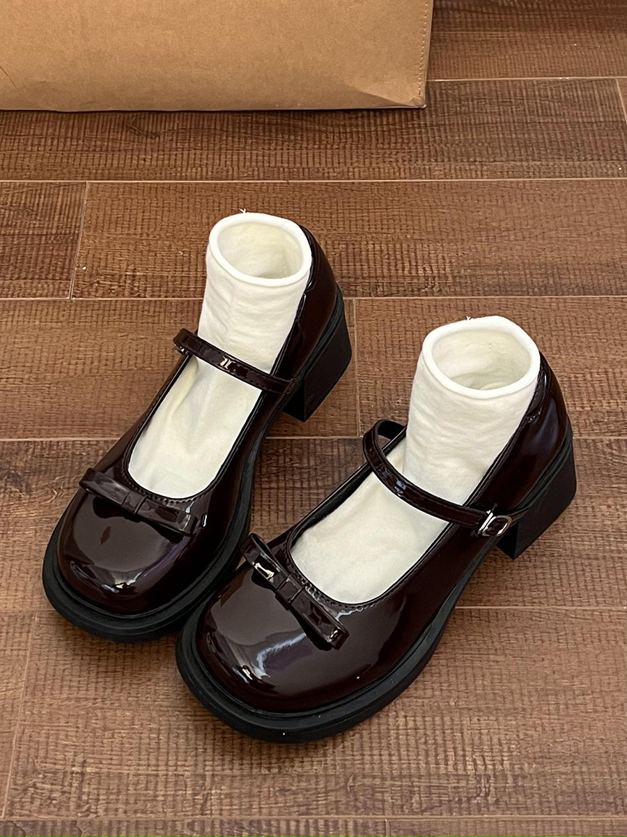 Bow Tie Round Toe Mary Jane Heels Shoes(No Socks)