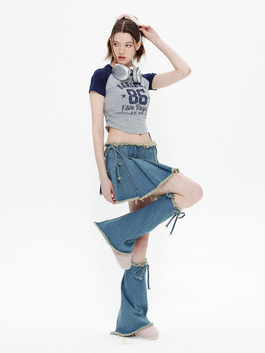 Pleated Print Short Sleeve Top