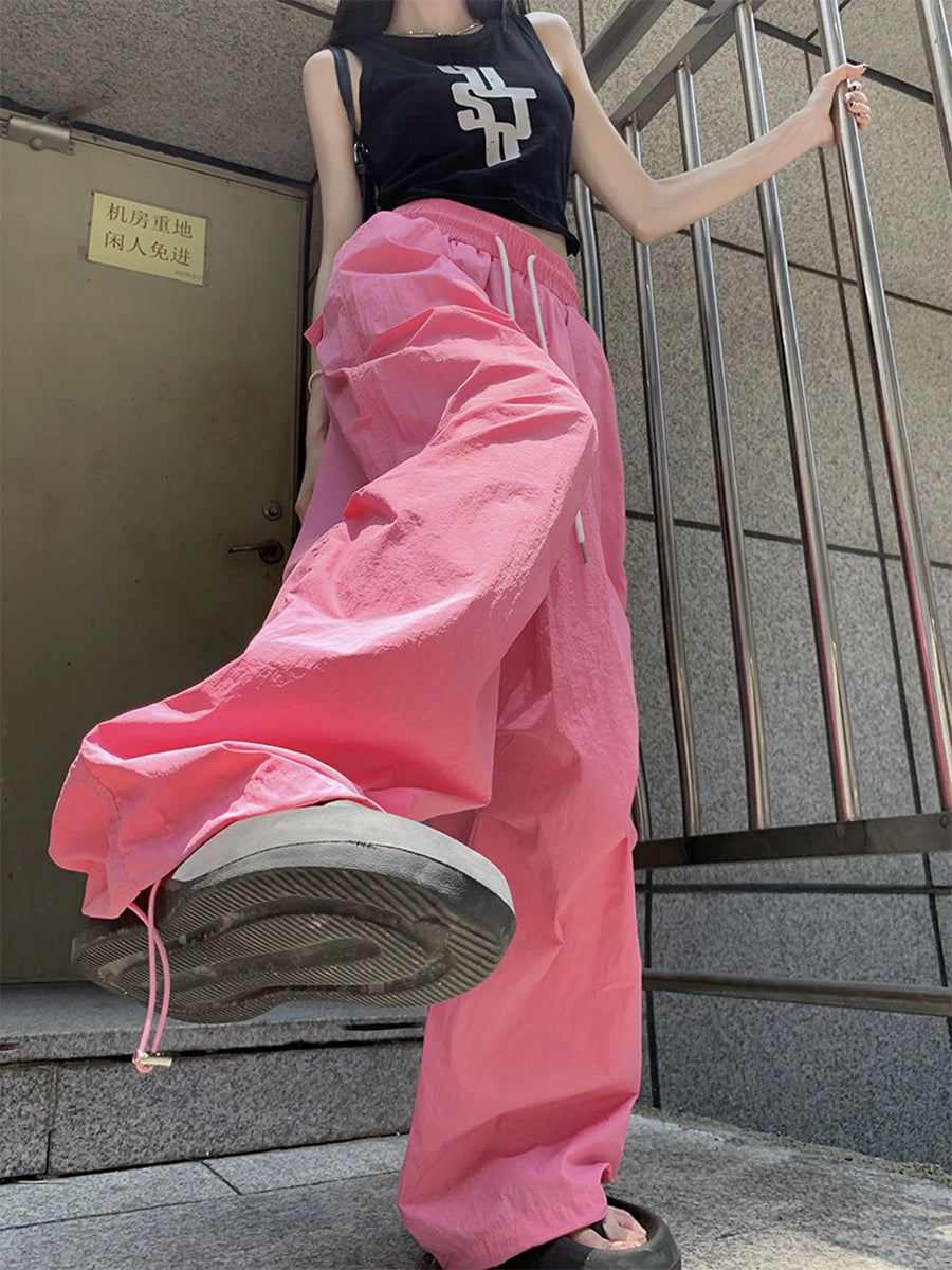 Solid Color Loose Fit Casual Pants
