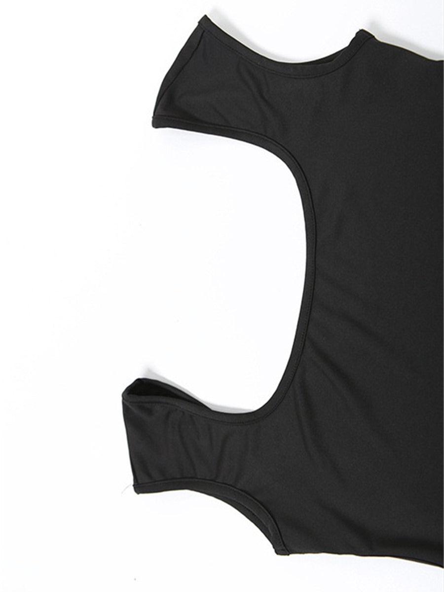 Solid Color Backless Skinny Short Cami Top + Unlined Skirt Two Piece Set