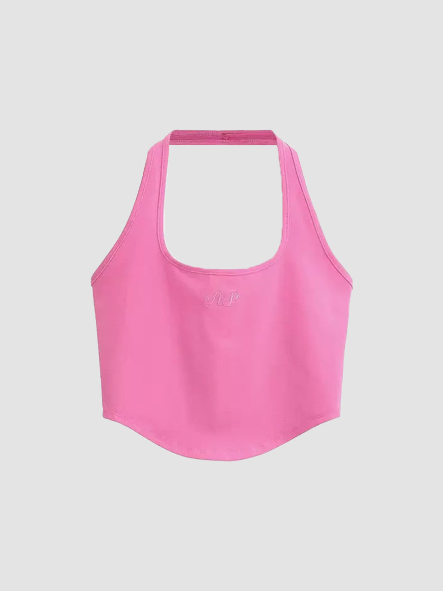 Solid Color Backless Halter Top