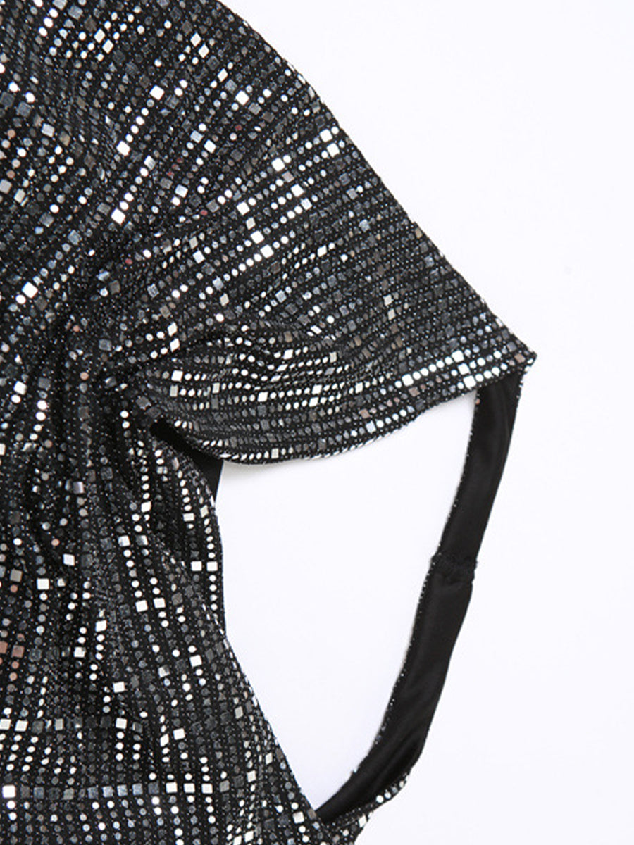 Gray Sequined Slim Halter Top