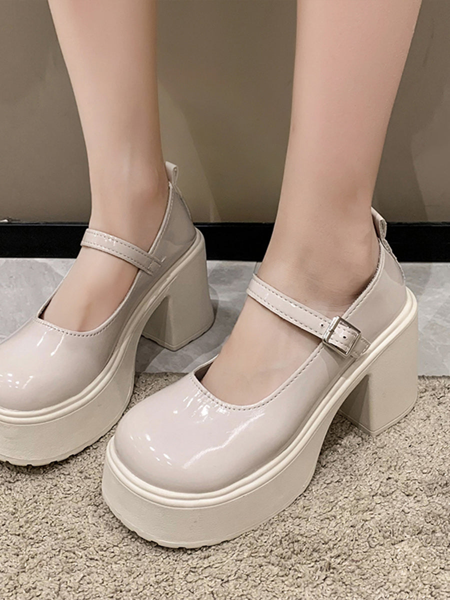 Round Toe Chunky Heeled Ankle Strap Mary Jane Pumps