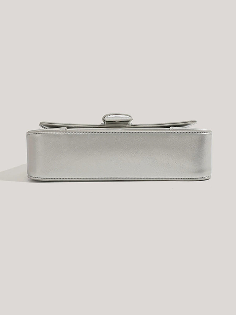 Solid Color Patent Leather Chain Baguette Bag