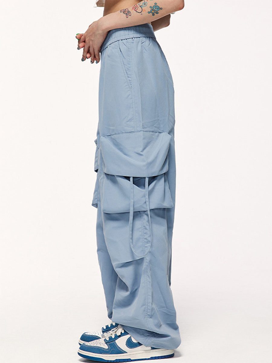 Drawstring Blue Loose Fit Trousers Pants